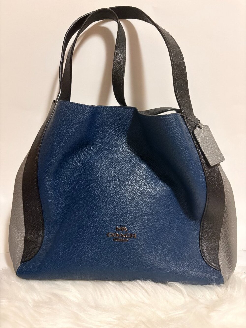 Coach Lori Colorblock Pebbled Leather Shoulder Tote Blue Gray Black NWOT